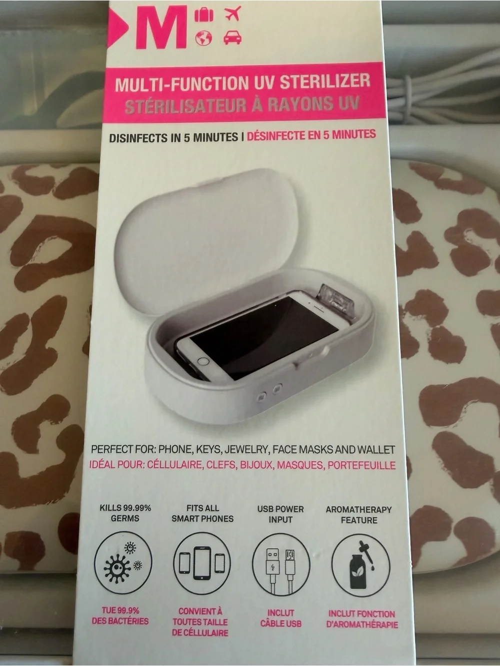 Leopard Print Wireless Charger Pad - White & Brown